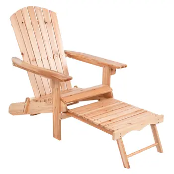 

Giantex Foldable Chair Wood with Removable Ottoman Patio Deck Garden Chairs Modern Outdoor Furniture HW56973