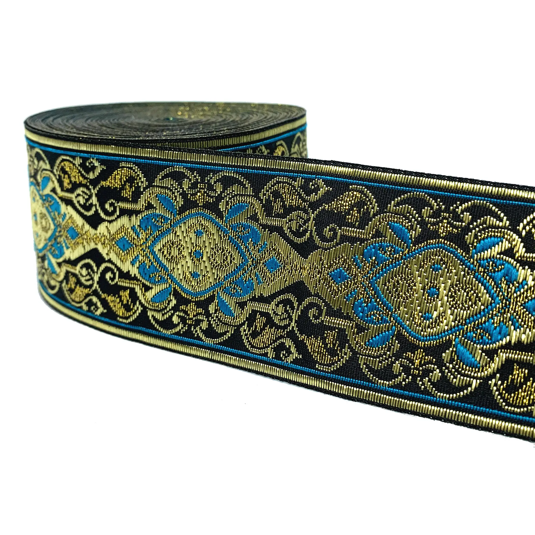 

ZERZEEMOOY 2" 5cm 9yard/lot Woven Jacquard Ribbon totem gold with blue for curtain and clothing accessory MZZD19060401