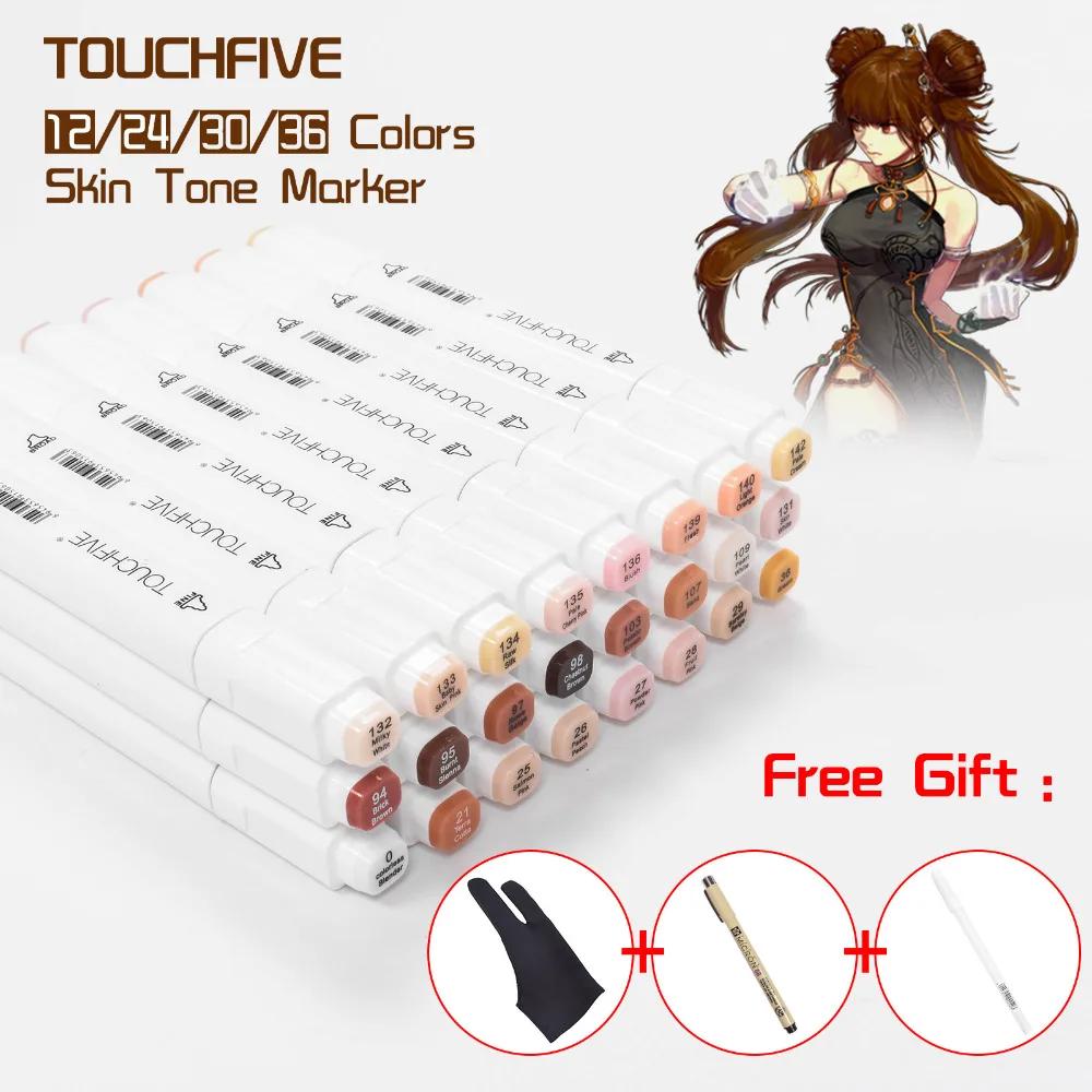 Touchfive الجلد نغمات مجموعة أقلام تحديد 24 30 36 الألوان المهنية المزدوج تلميح الكحول أساس رسم علامات الفن اللوازم مع 3 هدايا في أقلام رسم فنية من لوازم المكتب واللوازم المدرسية على Www Unohama Club Store