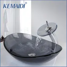 KEMAIDI, lavabo gris, lavabo, lavabo de tocador y Mezclador de Baño, lavabo de vidrio templado, lavabo, grifo de lavabo, Set con drenaje