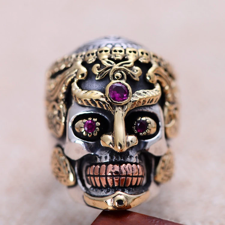 

Vintage Skeleton Skull King 925 Sterling Silver Men Ring