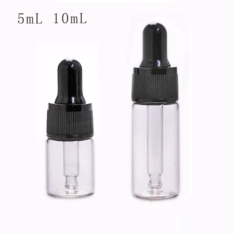 30pcs/lot 5ml/10ml Empty Dropper Glass Bottle With Black Lid Portable Eye Aromatherapy Esstenial Oil | Красота и здоровье