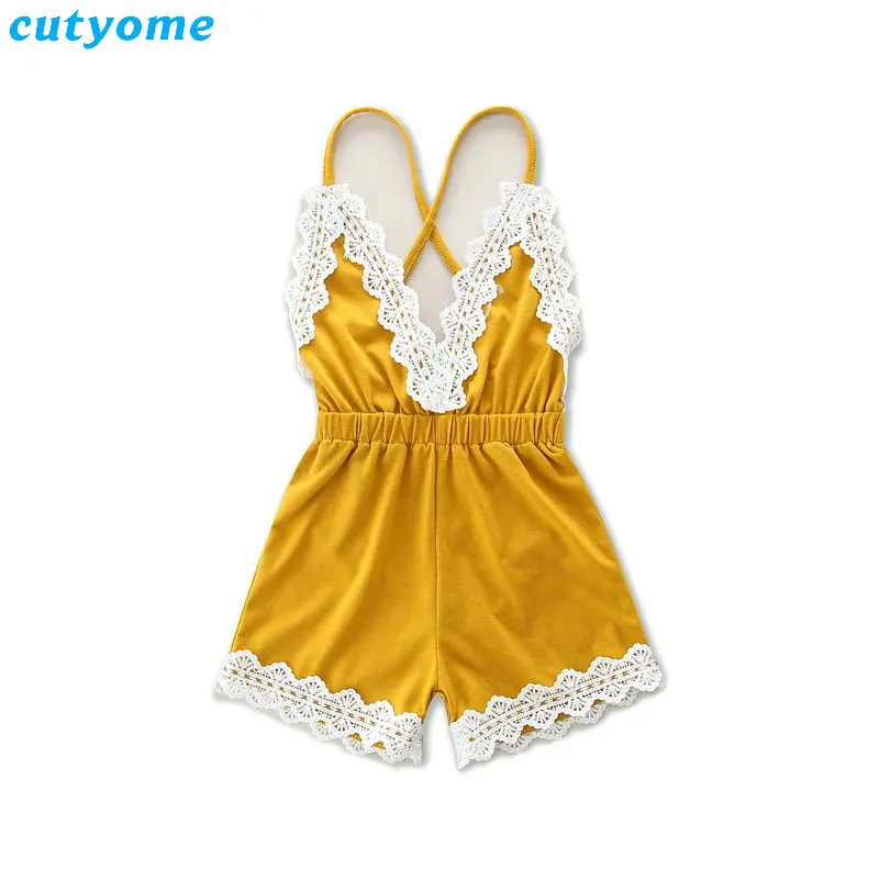 Cutyome Newborn Baby Lace Strap Rompers For Kids Girls Yellow Princess