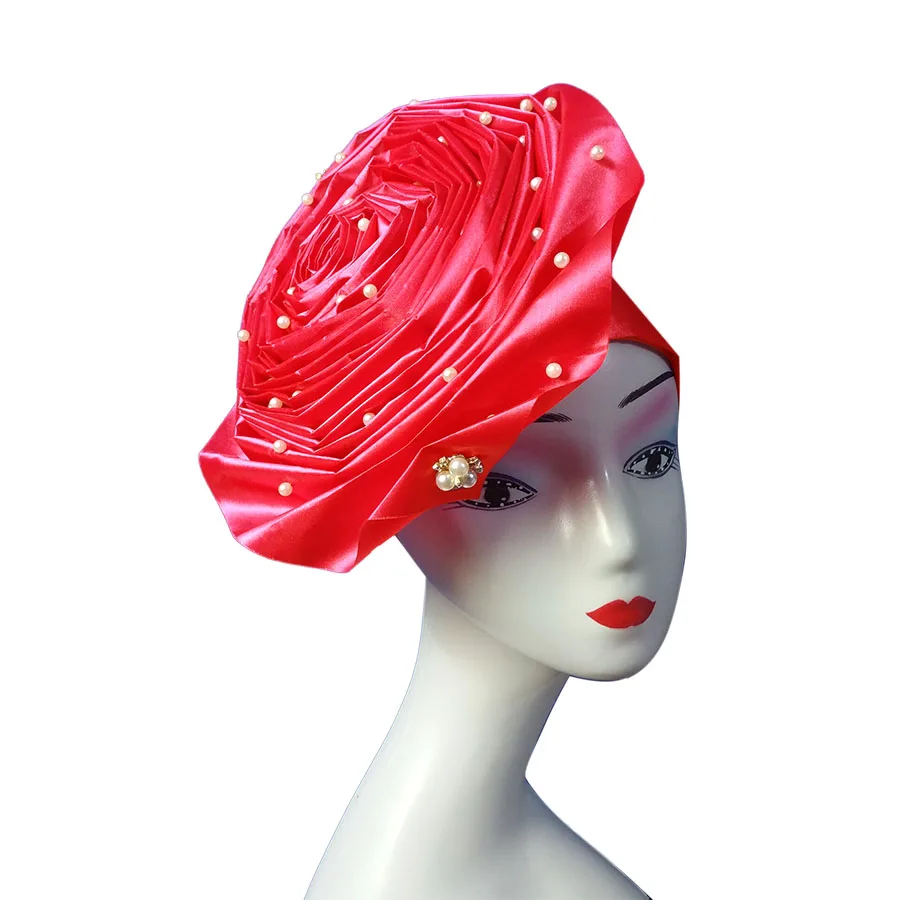 African aso oke cotton headtie nigerian gele headtie already made auto hele turban cap aso ebi headwrap big brim gele  (8)