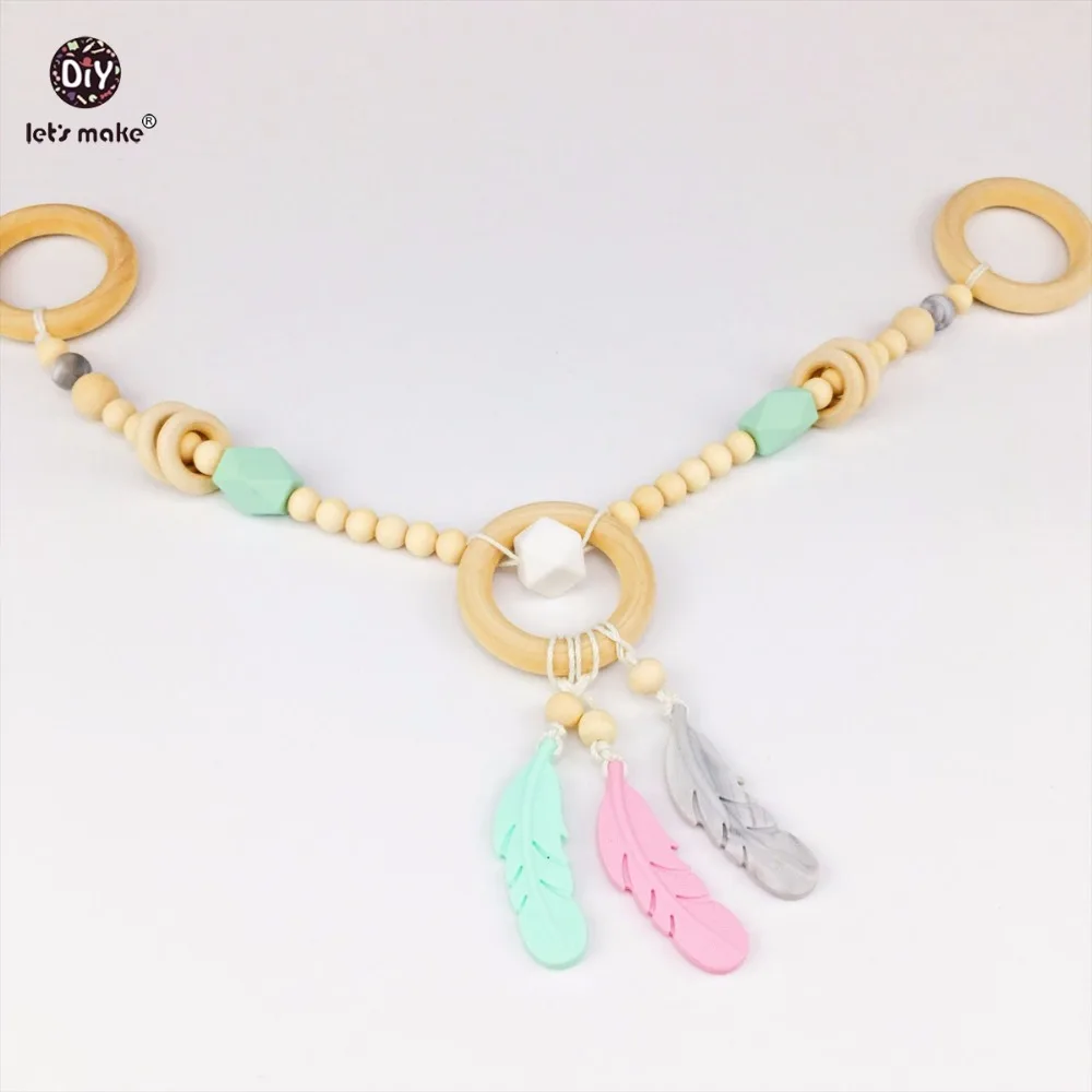 

Let's Make Baby Toy Play Gym Stroller Toy Pram Silicone Feather Teether Wood Ring Teething Rattle Wooden Teether Montessori Toys