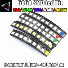 500 шт./лот 5050 SMD белый красный синий зеленый желтый 100 шт. каждый супер яркий 5050 SMD светодиодный Диод посылка комплект