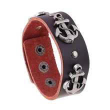 2017 Newest Fashion Vintage Anchor Leather Bracelets For Women Men Trendy Wristband Charm Bangles Men Jewelry Best Gifts FS071
