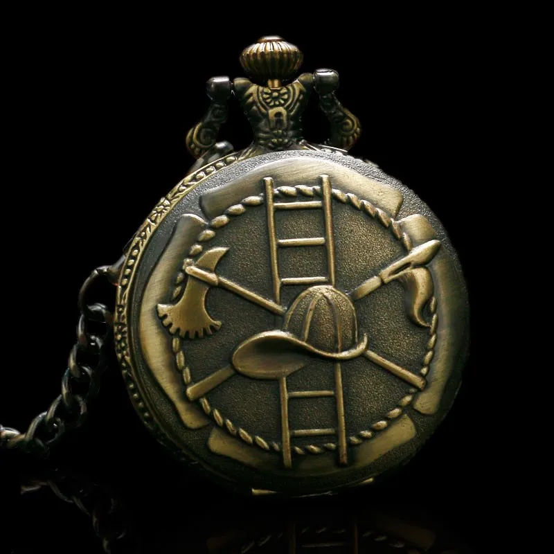 Винтажный Бронзовый 3D фейерверк тема Бронзовый кварцевый кармашек для часов часы с цепочкой подарок для пожарных