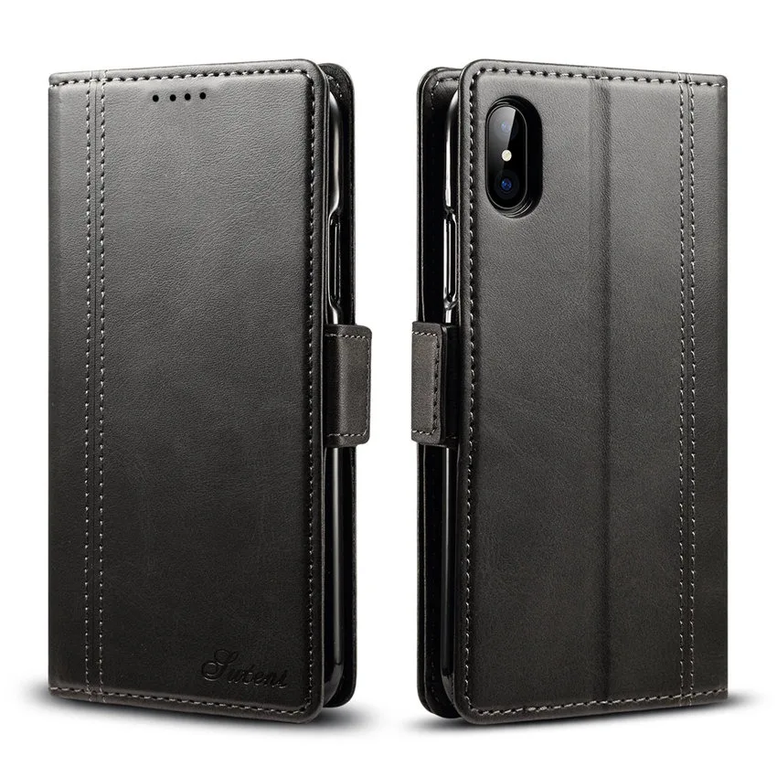 

New PU Leather Wallet Case For iPhone X Flip Cover With 3 Card Pocket Kickstand Business Phone Sleeve Cases For Apple iPhone X