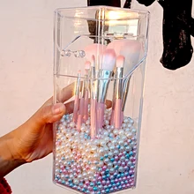 Acrylic makeup brush holder bucket beauty brush container pen brush container desktop container without brush