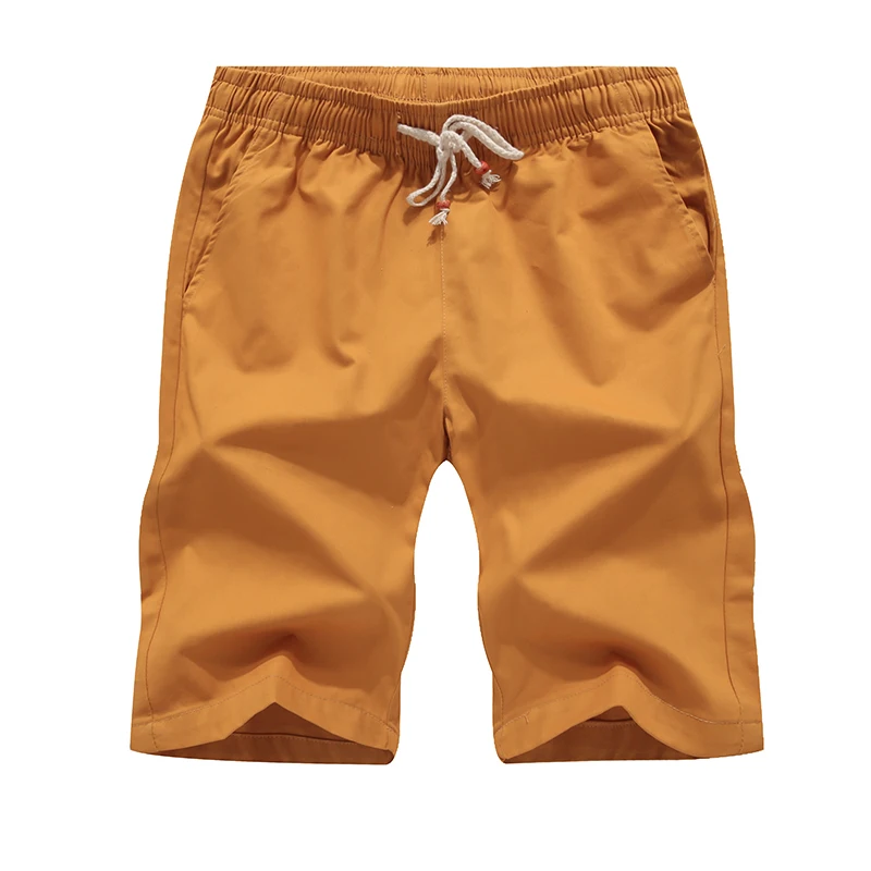 Men's Shorts Summer Calf-length Boardshorts Casual Bermuda Trousers Cotton 100 Male Beach Shorts Elastic Waist Bottoms 1029 - Цвет: K99-Yellow