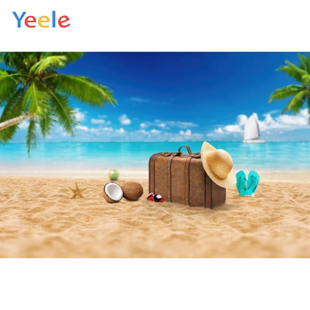 

Yeele Summer Beach Side Suitcase Portrait Photography Backgrounds Digital Customized Photographic Backdrops For Photo Studio