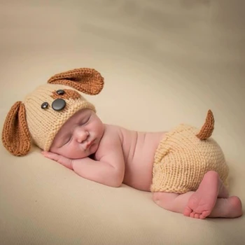 

New born dog costume baby photography props newborn photo accessories crochet infant outfit suit cute toddler beanie fotografia