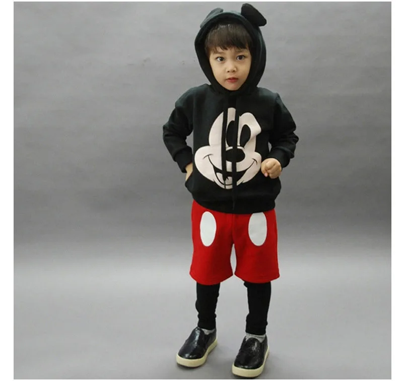 Детский комплект со штанами с рисунком Микки Мауса; костюм с юбкой для маленьких мальчиков и девочек; детская одежда; спортивный костюм с капюшоном для малышей; костюм для маленьких девочек