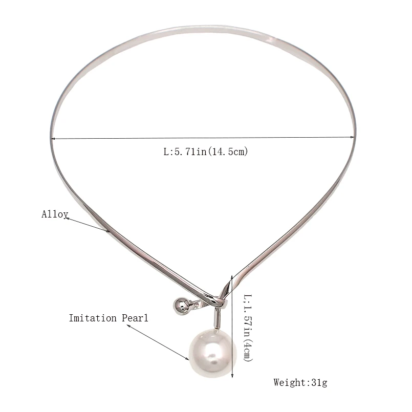 Simulated Pearl Alloy Torques Choker Necklaces Metal Statement Collar Necklace For Women Jewelry Accessories UKEN