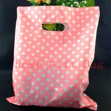 50 шт./пакет белый круглый горошек розовый Пластик сумки 25x35 см для покупок Ювелирная упаковка сумки Пластик Подарочная сумка с ручкой