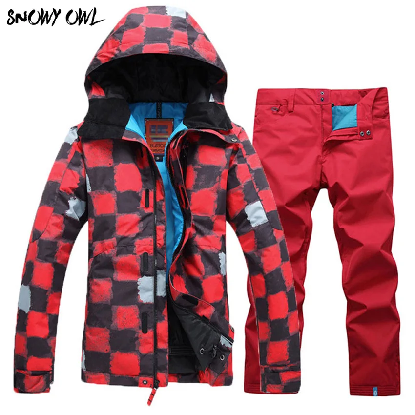 Free Shipping Womens Ski Set Red Plaid Jacket And Bib Pants Waterproof