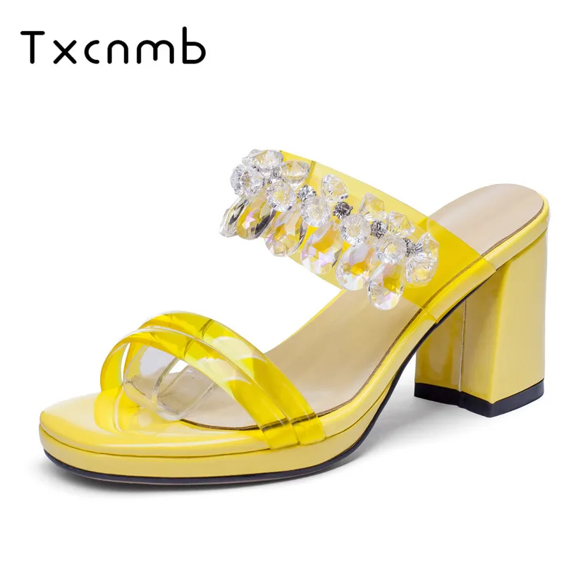 

TXCNMB 2019 new arrival women sandals Genuine leather summer shoes buckle Transparent fashion party shoes woman mules shoes