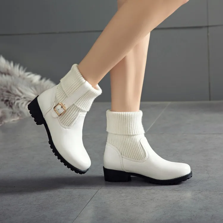 

Big Size 11 12 13 Sweet round-headed low-heeled wool boots white boots black boots casual fashion