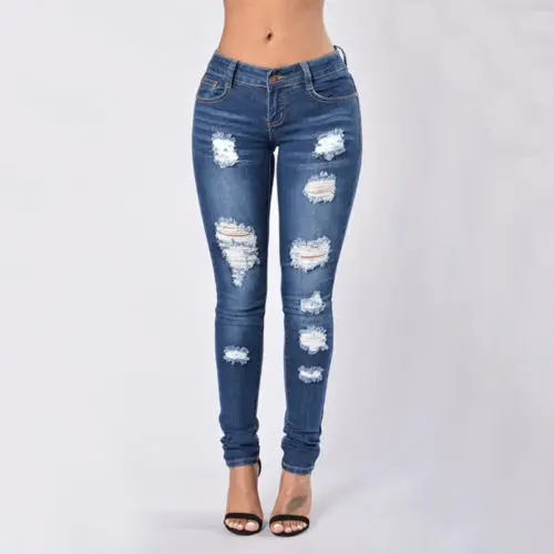 New Fashion Women Hole Destroyed Ripped Distressed Denim Pants ...