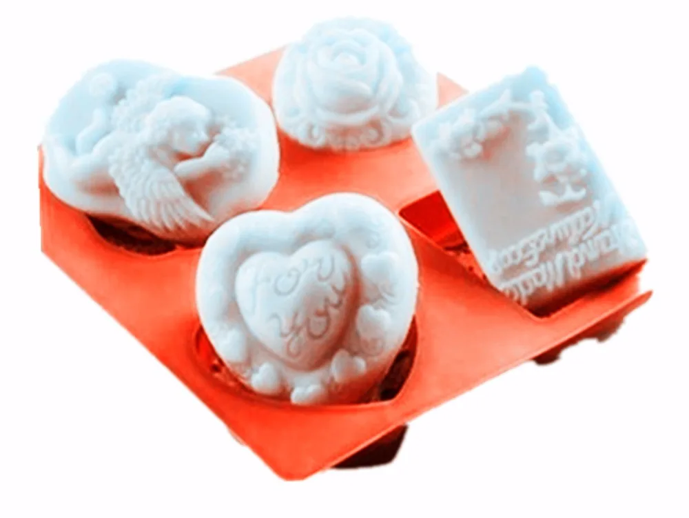 DIY DIY four different kinds of silicone soap mold cake heart flower rose angel pattern DIY Craft Soap Silicone mold