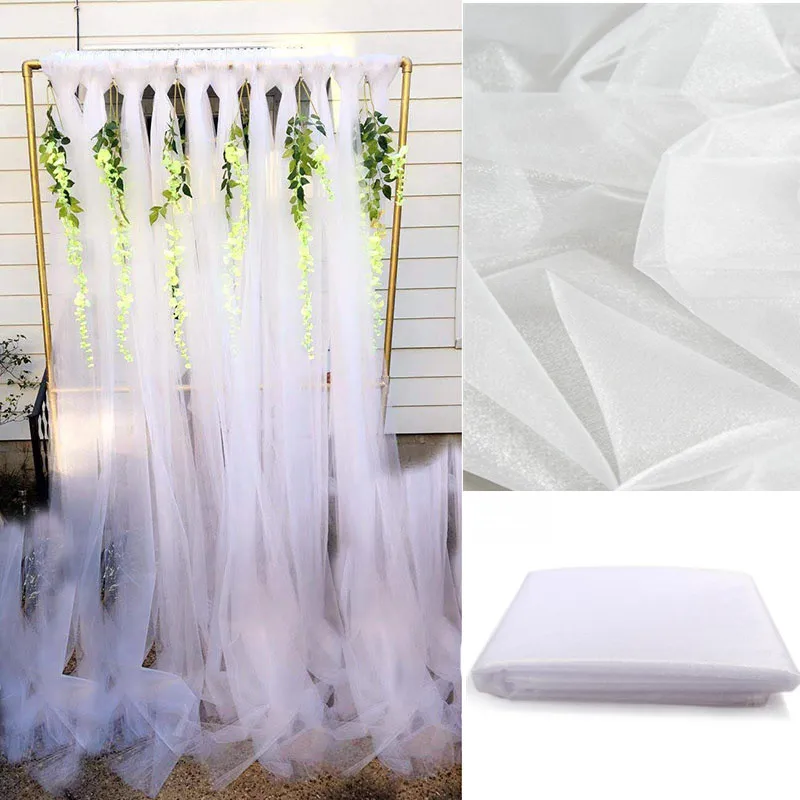 

Cheap 48cmx5m Yarn Crystal Organza Tulle Roll Sheer Gauze Element Baby Shower Birthday Party DIY Tulle Wedding Decorations