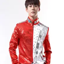 Певица 1 этап Звезда Стиль Бар рок панк красный блесток отражающие стекла заклепки плащ куртка мужская представление костюмы manteau homme