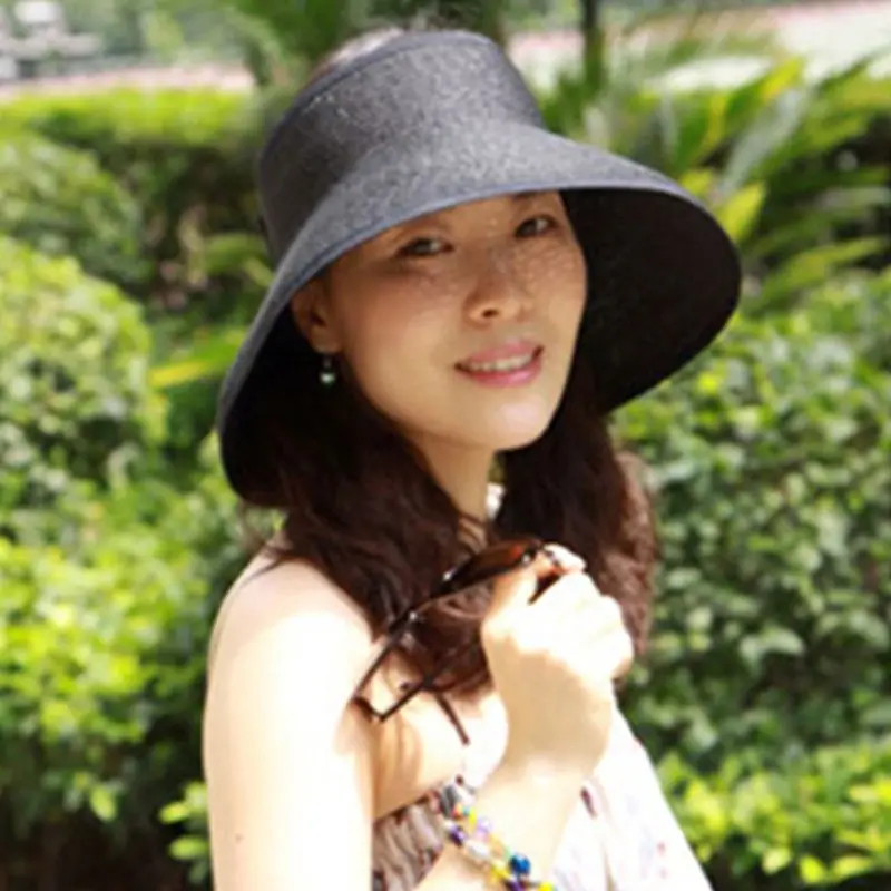 Женская летняя Складная соломенная Солнцезащитная шляпа с открытым верхом, с бантом сзади, регулируемая, дышащая, с защитой от ультрафиолета, с широкими полями, пляжный козырек, кепка, 8 цветов