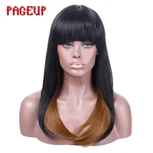 Омбре Pruik длинный черный прямой парик синтетические волосы Цвет термостойкий парик Косплей дамы афро парик с челкой для черных женщин