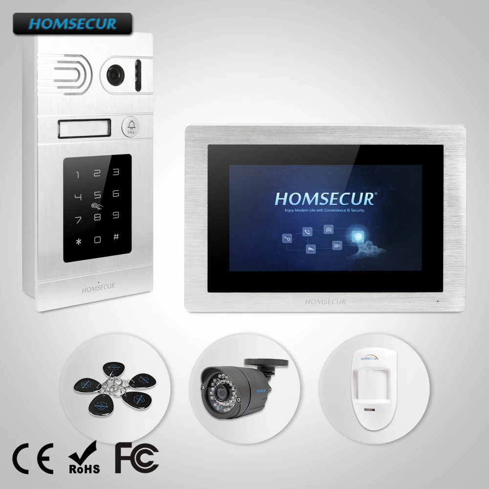 HOMSECUR 7\ Wired Video Door Phone Intercom System+Password Access for Apartment BC071-S + BM714-S