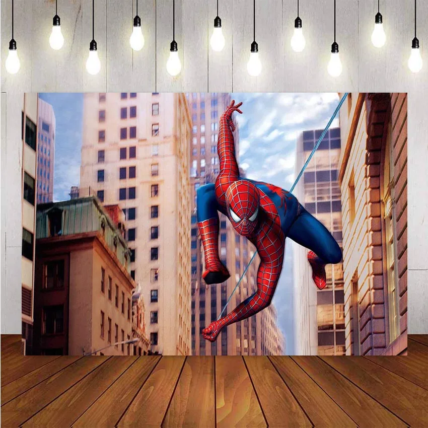 

NeoBack Cartoon Photography Backdrops Superman Spiderman Boy Birthday Party Decor Children Kids Banner Backdrop Photo Studio