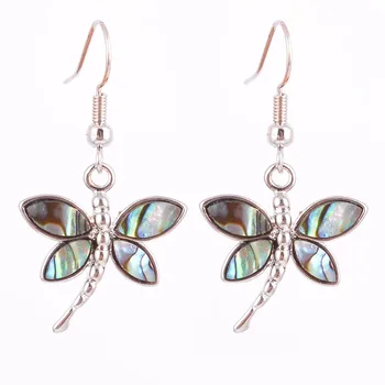 

Natural Dangle Hook Earrings Paua Abalone Shell Bead Pendant New Zealand Dragonfly Animal Earring Women Hanging Fashion Jewelry