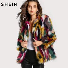 SHEIN Разноцветное Пальто Из Эко Меха Многоцветное Пальто Меховой Жакет