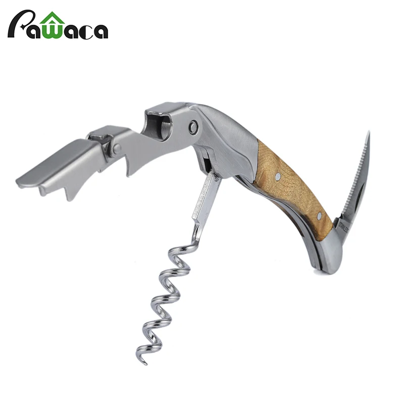 

Professional Wine Opener Natural Wood All-in-one Waiters Corkscrew Wine Beer Bottle Opener with Foil Cutter for Bartenders Gift