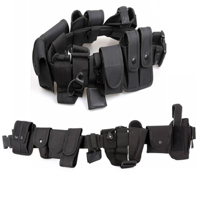 Black Tactical Nylon police Security Guard Duty Belt Utility Kit System w/ Pouch 
