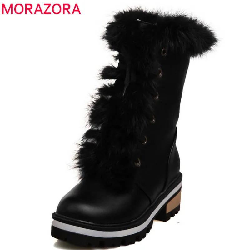 

MORAZORA 2018 big size 34-43 ankle boots for women pu fashion lace up autumn winter boots square heels platform shoes woman