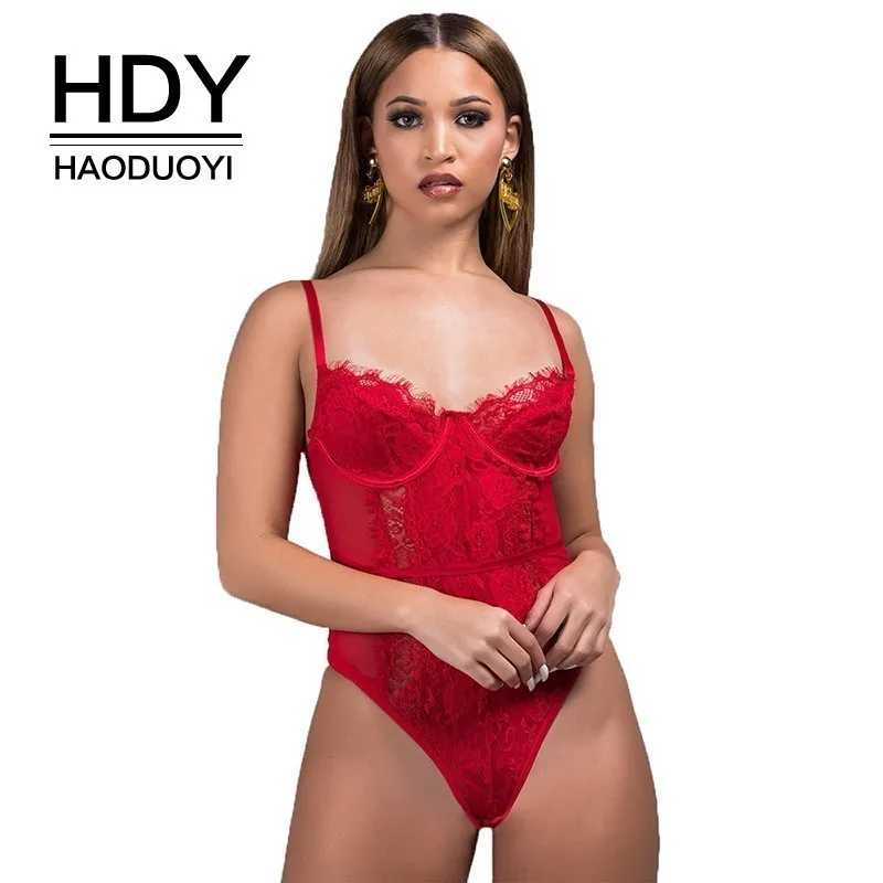 

HDY Haoduoyi 2019 Simple Western Style Sexy Lace Steel Ring Chest Pad Adjustable Shoulder Strap Solid Color Rompers