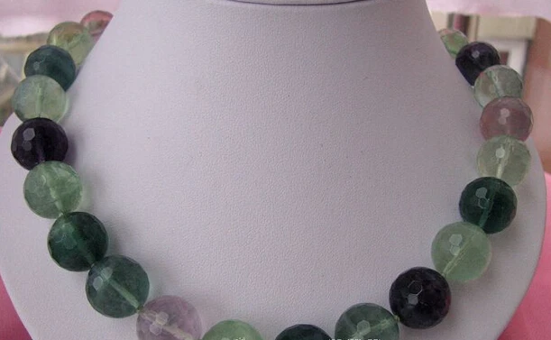 

huij 004902 18"16mm round nature multicoloured faceted fluorite necklace