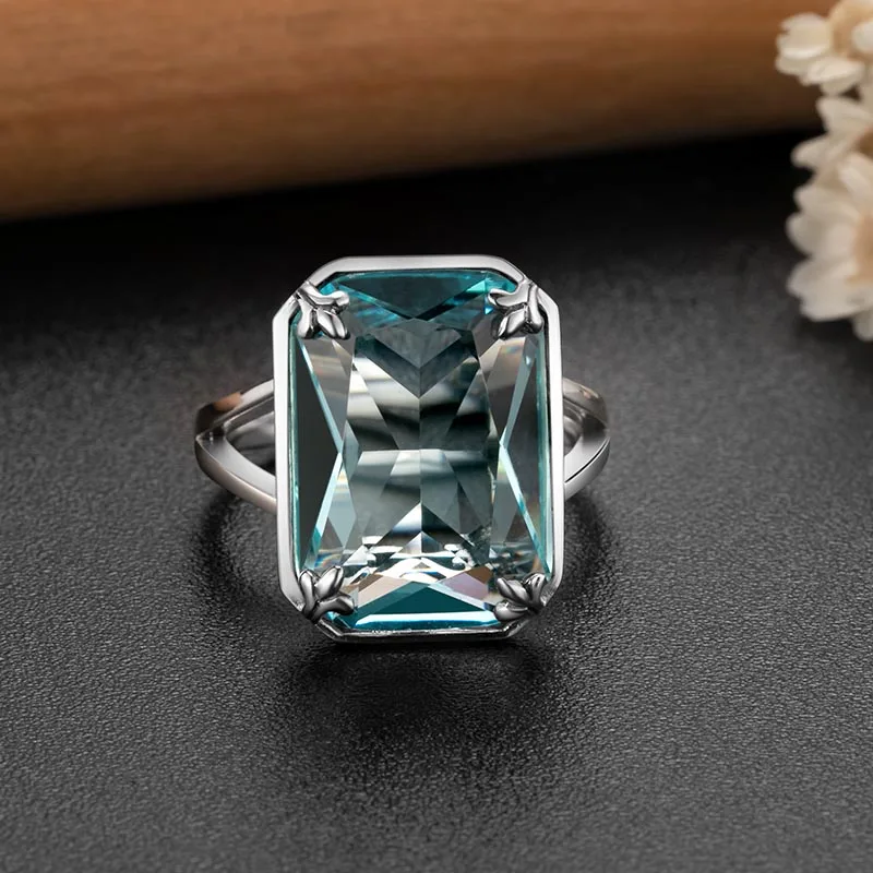 Szjinao продукт 925 пробы серебряные кольца для женщин квадратный синий большой Аквамарин высокое качество Винтажные Ювелирные Изделия