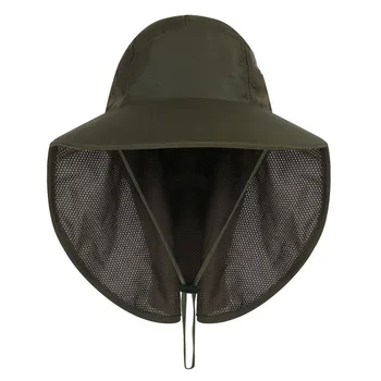 

Fishing Cap Waterproof Sunshade Cap with Chin String Ear Neck Flap Cover Double Layer Mesh Adjustable Folding Sports Hat