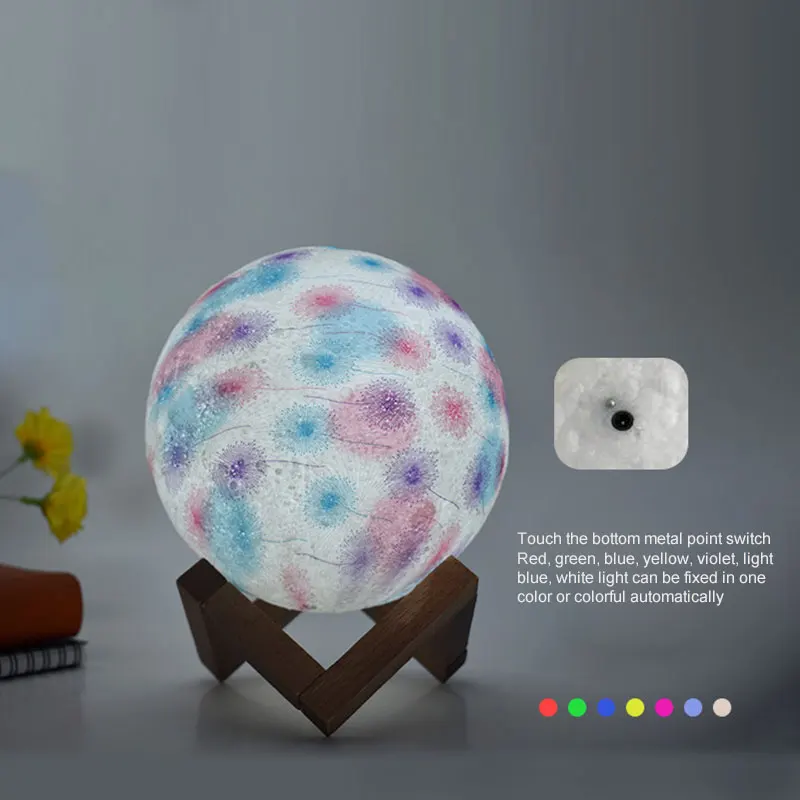 

15CM 3D Print Moon lamp Dandelion Painted Color Changeable Touch Switch/Remote DC5V Night light Home Decor Creative Gift