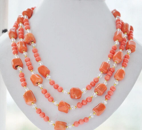 

Hot sell -@> A00 baroque round pink coral faceted crystal necklace 48inch -Top quality free shipping