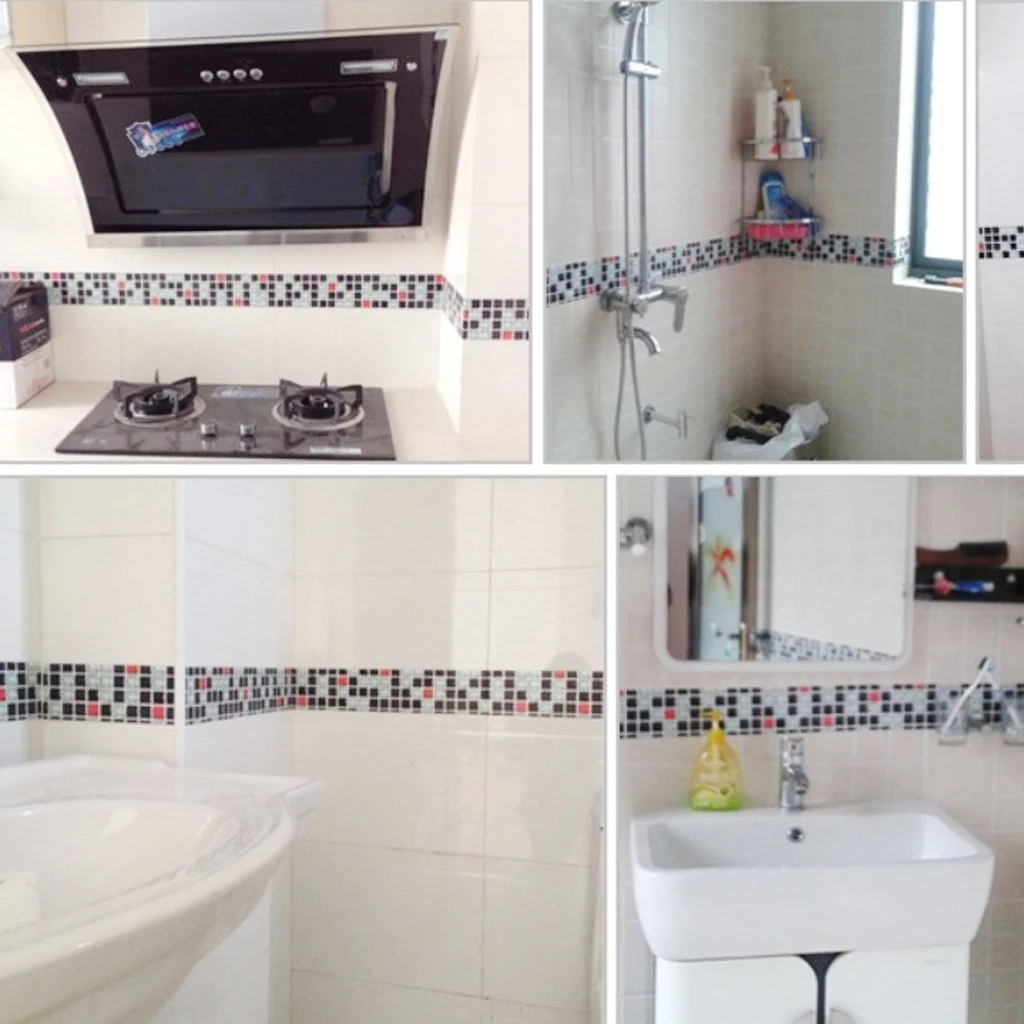 Water-resistant Self Adhesive PVC Tile Floor Wall Stickers Mosaic Decal Vinyl Art for Bathroom Kitchen Dining Room Decoration