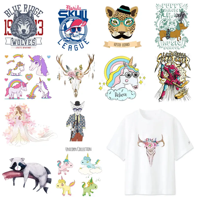 

Skull/Wolf/Leopard Patches Heat Iron On Transfers Patch For Boy Girl Stickers Clothing Skirt Applique DIY Clothes Decoration E