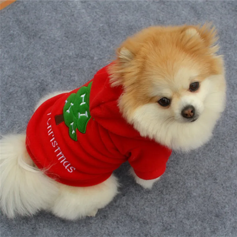 Красная рождественская елка, худи для домашних собак, пальто, зимний теплый флисовый костюм Санта Клауса, верхняя одежда, плотное пальто, одежда, Прямая поставка