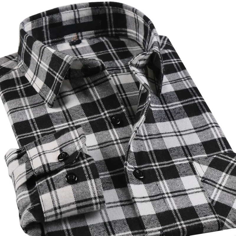 Hitam Putih Kotak Kotak Pria Kemeja Flanel Disikat Katun Lengan Panjang Kemeja Ramping Kemeja Gaya Leisure Man Pakaian Lembut Men Shirt Long Sleeve Men Clothesshirt Long Sleeve Aliexpress