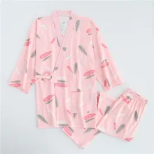 Пижама-кимоно больших размеров, комплекты трикотажной хлопковой домашней одежды, пижама с v-образным вырезом для женщин, новинка года, Весенняя пижама из 2 предметов, мягкая Уютная пижама