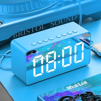 

Bluetooth Speaker with Clock Mirror Alarm Clock Mini Mirror Gift Card Subwoofer Small Speaker Bluetooth TF Card AUX Link Play