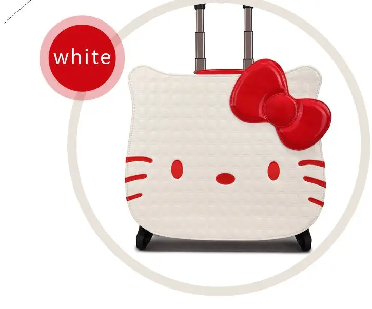 18 дюймов Hello Kitty багаж чемодан детей женщины путешествия мультфильм кожа Багажа Прокатки Spinner колеса подарок DHL/EMS - Цвет: Слоновая кость