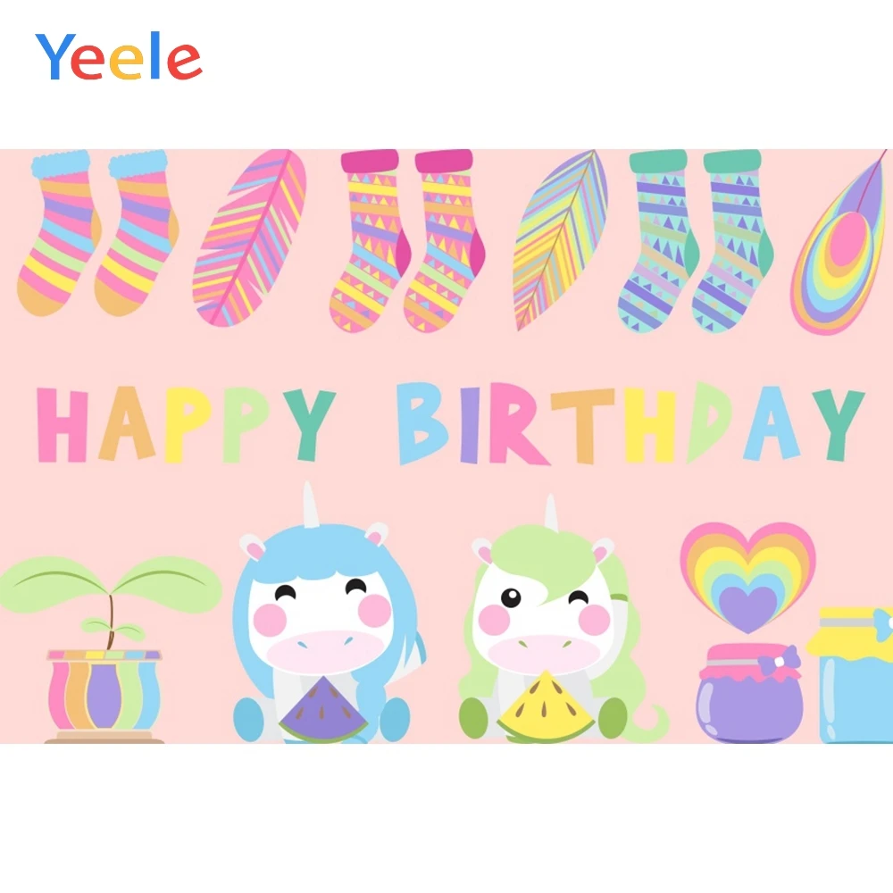 

Yeele Girl Happy Birthday Background Wall Flower Princess gift Photography Sock Present Photographic Backdrop For Photo Studio